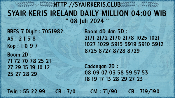 Prediksi Ireland Daily Million 04:00 WIB