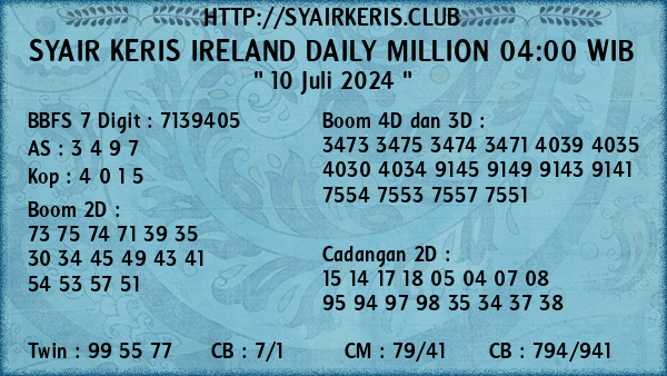 Prediksi Ireland Daily Million 04:00 WIB