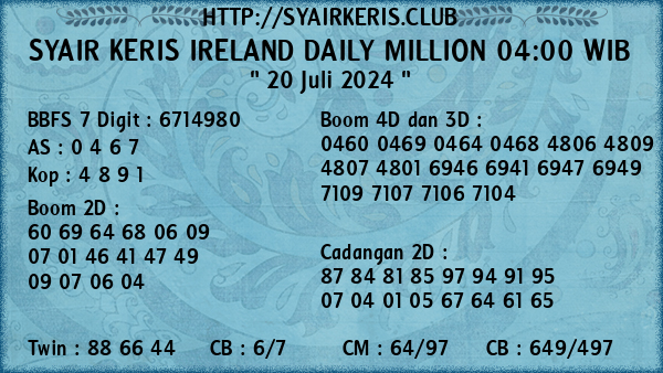 Prediksi Ireland Daily Million 04:00 WIB