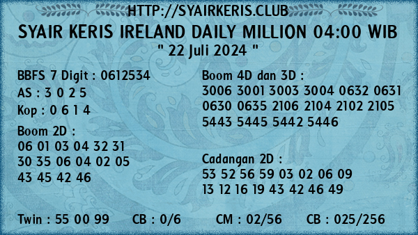 Prediksi Ireland Daily Million 04:00 WIB