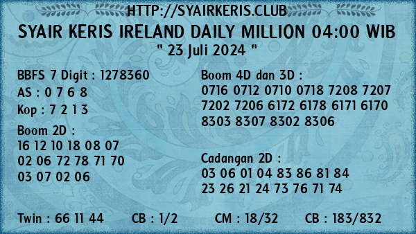 Prediksi Ireland Daily Million 04:00 WIB