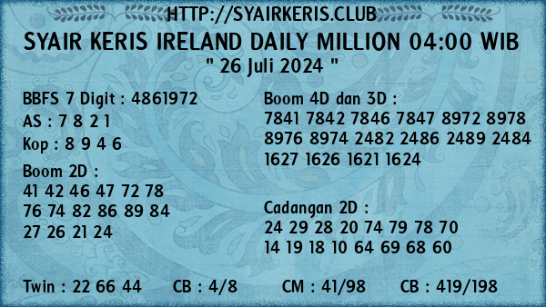 Prediksi Ireland Daily Million 04:00 WIB