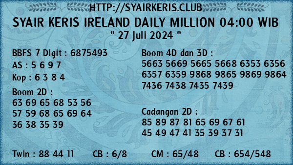 Prediksi Ireland Daily Million 04:00 WIB