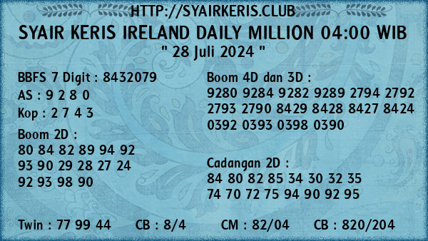 Prediksi Ireland Daily Million 04:00 WIB