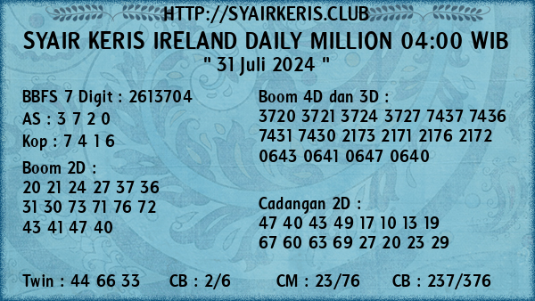 Prediksi Ireland Daily Million 04:00 WIB