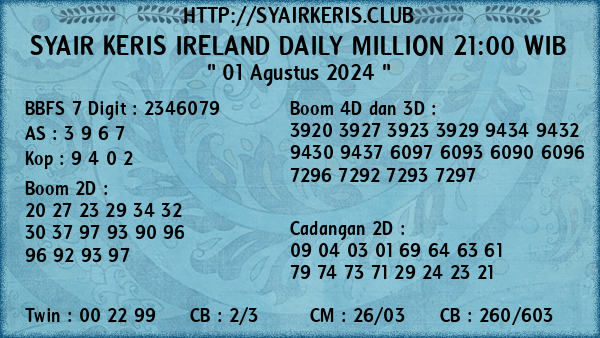 Prediksi Ireland Daily Million 21:00 WIB