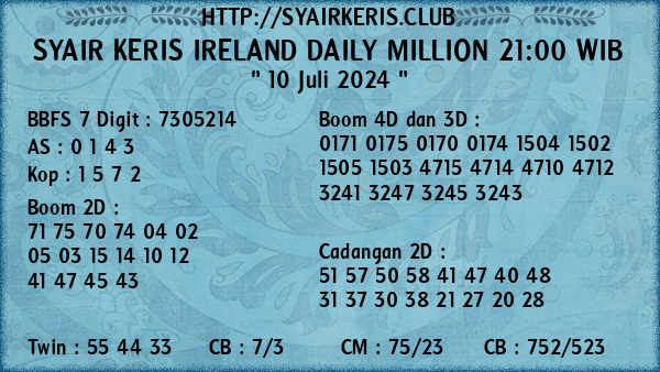 Prediksi Ireland Daily Million 21:00 WIB