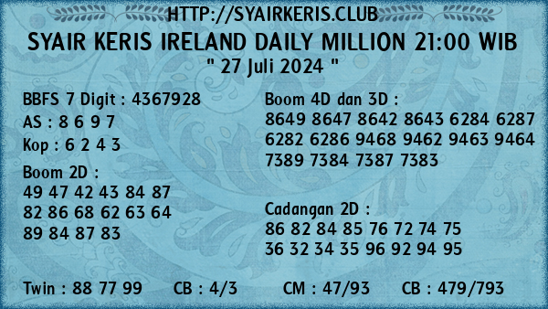 Prediksi Ireland Daily Million 21:00 WIB