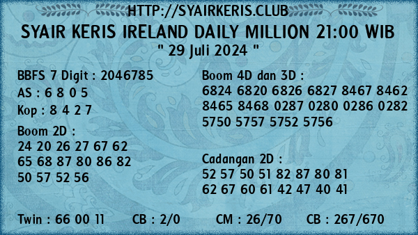 Prediksi Ireland Daily Million 21:00 WIB