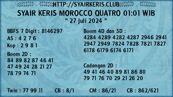 Prediksi Morocco Quatro 01:01 WIB