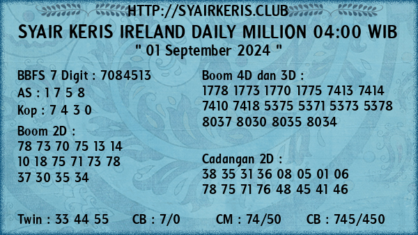 Prediksi Ireland Daily Million 04:00 WIB