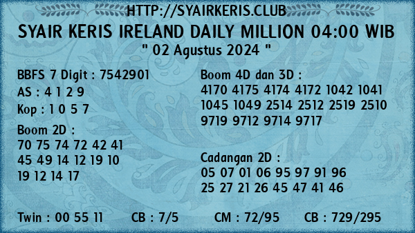 Prediksi Ireland Daily Million 04:00 WIB