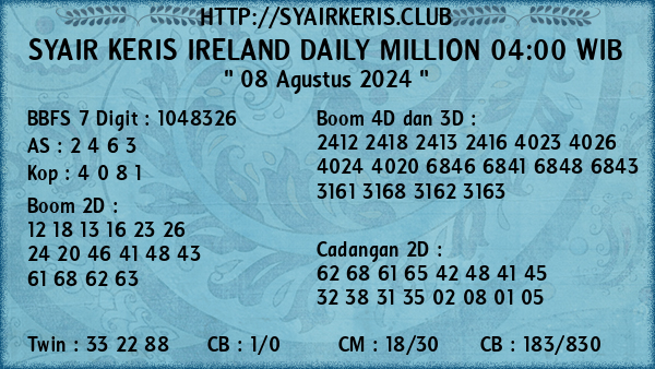 Prediksi Ireland Daily Million 04:00 WIB