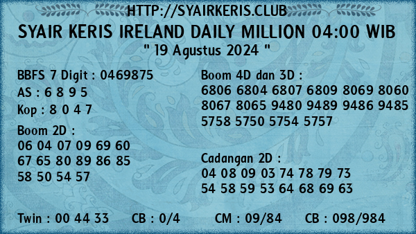 Prediksi Ireland Daily Million 04:00 WIB