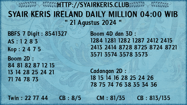 Prediksi Ireland Daily Million 04:00 WIB