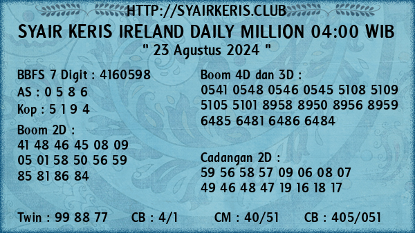 Prediksi Ireland Daily Million 04:00 WIB