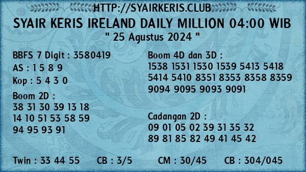 Prediksi Ireland Daily Million 04:00 WIB