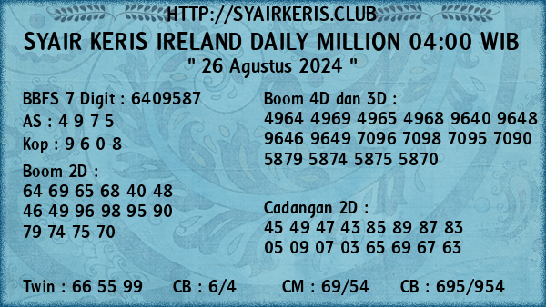 Prediksi Ireland Daily Million 04:00 WIB