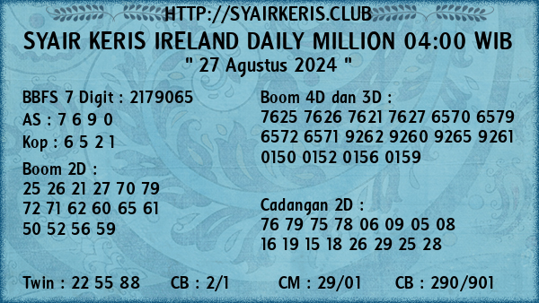 Prediksi Ireland Daily Million 04:00 WIB