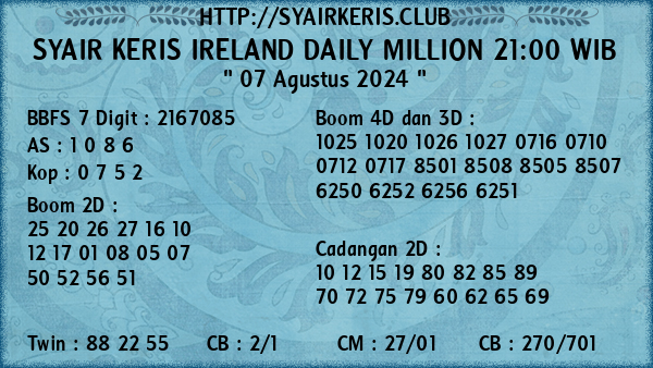 Prediksi Ireland Daily Million 21:00 WIB