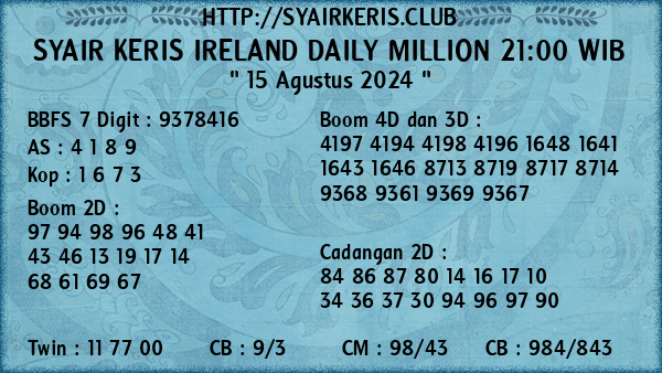 Prediksi Ireland Daily Million 21:00 WIB