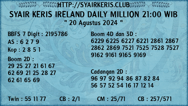 Prediksi Ireland Daily Million 21:00 WIB