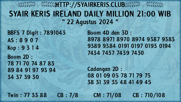 Prediksi Ireland Daily Million 21:00 WIB