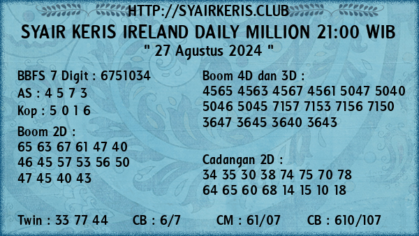 Prediksi Ireland Daily Million 21:00 WIB