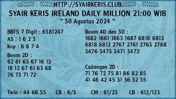 Prediksi Ireland Daily Million 21:00 WIB