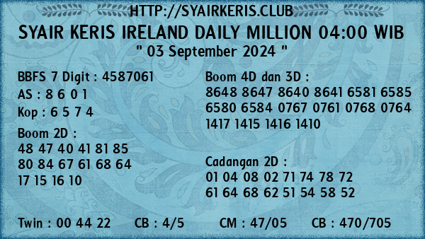 Prediksi Ireland Daily Million 04:00 WIB