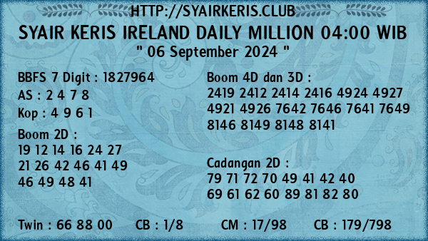 Prediksi Ireland Daily Million 04:00 WIB