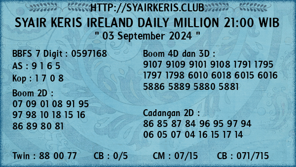 Prediksi Ireland Daily Million 21:00 WIB